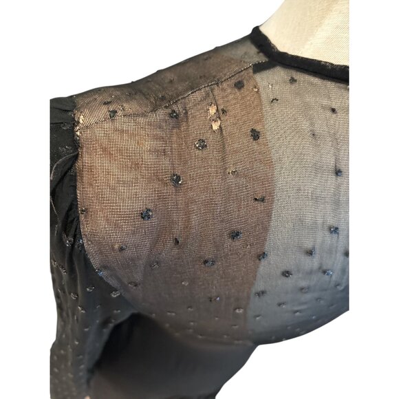 Vintage Black Midi Dress With Sheer Polka Dot Sleeves & Sweetheart Neckline - Picture 9 of 16